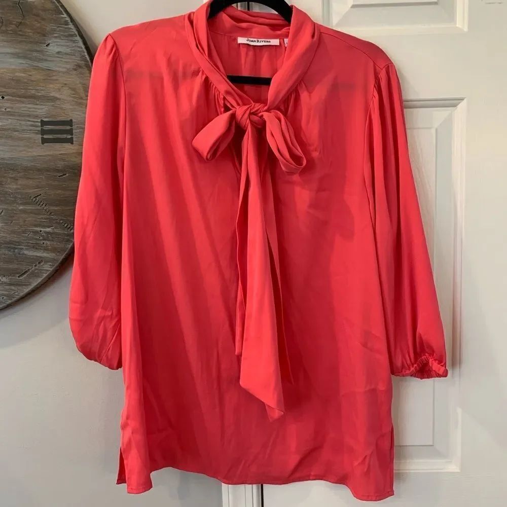 Joan Rivers Pink Neck Bow Blouse sz M